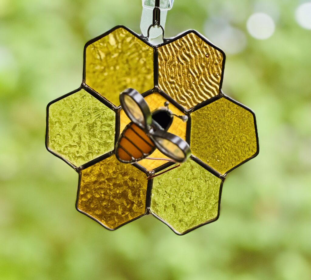 Honeybee + Comb Hanging suncatcher